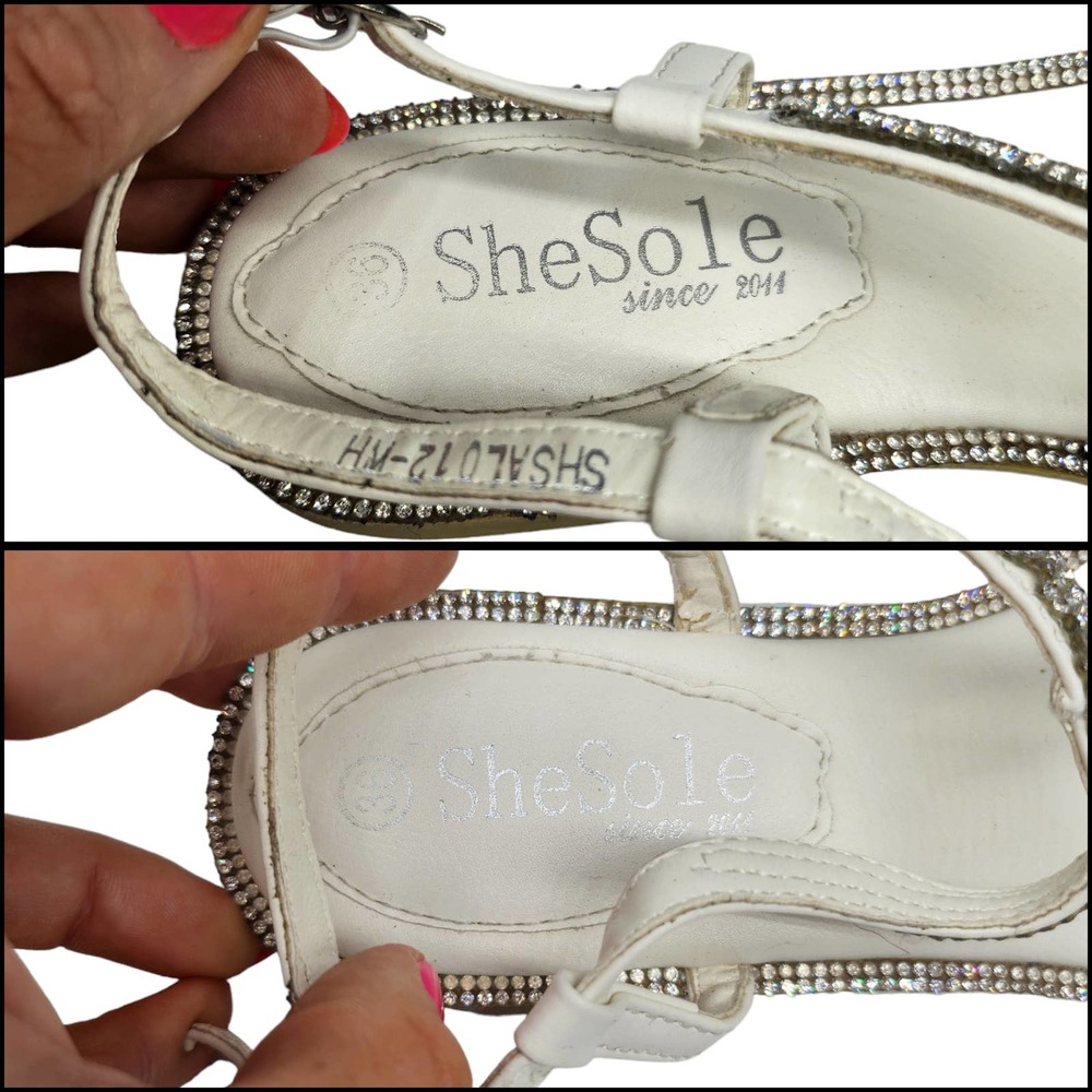 White Sparkly Sandals Rhinestones Embellished Dressy Thong Ankle Strap Womens 36 - Picture 11 of 12